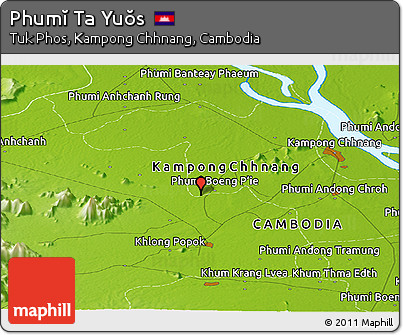 Physical Panoramic Map of Phumĭ Ta Yuŏs