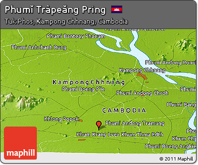 Physical Panoramic Map of Phumĭ Trâpeăng Pring