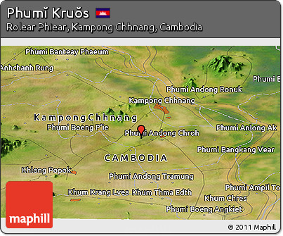 Satellite Panoramic Map of Phumĭ Kruŏs