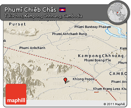 Shaded Relief Panoramic Map of Phumĭ Chiĕb Chăs