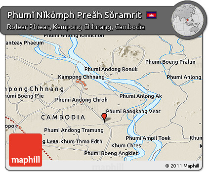 Shaded Relief Panoramic Map of Phumĭ Nĭkômph Preăh Sŏramrit