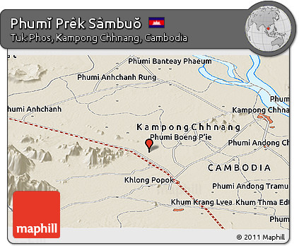 Shaded Relief Panoramic Map of Phumĭ Prêk Sâmbuŏ