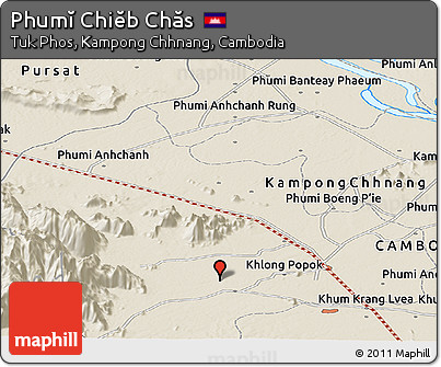 Shaded Relief Panoramic Map of Phumĭ Chiĕb Chăs