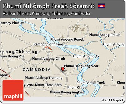 Shaded Relief Panoramic Map of Phumĭ Nĭkômph Preăh Sŏramrit
