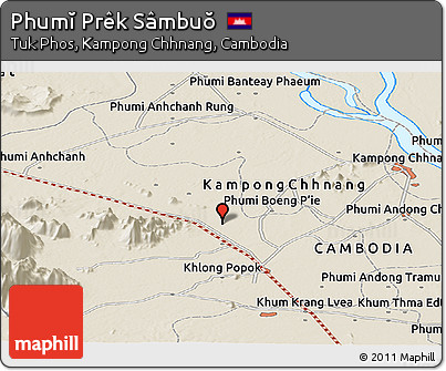 Shaded Relief Panoramic Map of Phumĭ Prêk Sâmbuŏ
