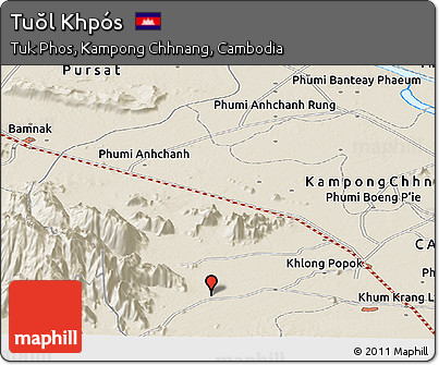 Shaded Relief Panoramic Map of Tuŏl Khpós