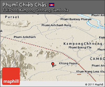 Shaded Relief Panoramic Map of Phumĭ Chiĕb Chăs