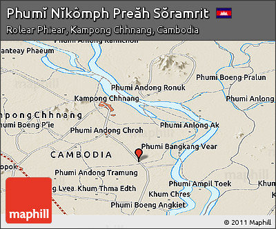 Shaded Relief Panoramic Map of Phumĭ Nĭkômph Preăh Sŏramrit