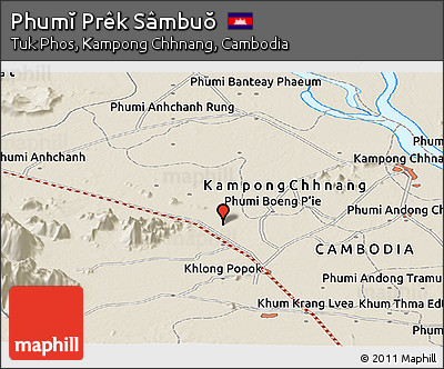 Shaded Relief Panoramic Map of Phumĭ Prêk Sâmbuŏ