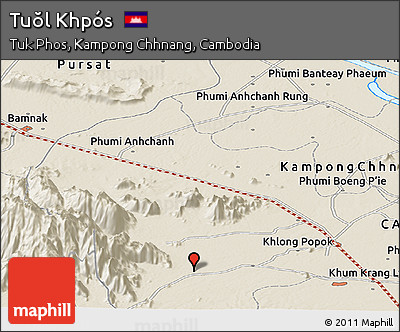 Shaded Relief Panoramic Map of Tuŏl Khpós