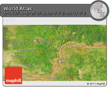 Satellite 3D Map of the Area around 12° 11' 54" N, 105° 28' 29" E
