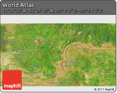 Satellite 3D Map of the Area around 12° 11' 54" N, 105° 28' 29" E
