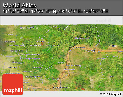 Satellite 3D Map of the Area around 12° 11' 54" N, 105° 28' 29" E
