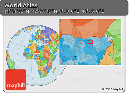 Political Location Map of the Area around 12° 11' 54" N, 10° 16' 30" E