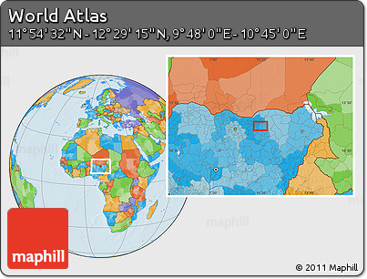 Political Location Map of the Area around 12° 11' 54" N, 10° 16' 30" E