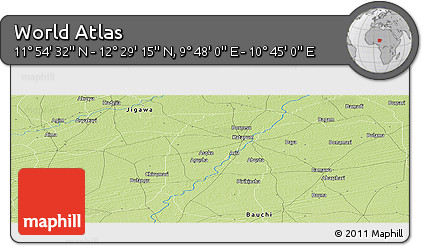 Physical Panoramic Map of the Area around 12° 11' 54" N, 10° 16' 30" E