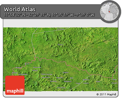 Satellite 3D Map of the Area around 12° 11' 54" N, 10° 7' 30" W