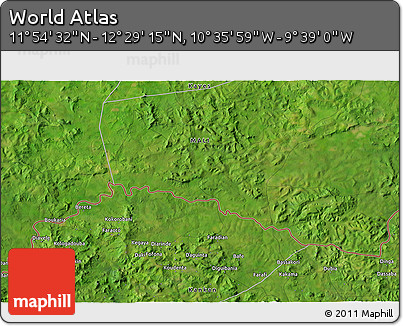 Satellite 3D Map of the Area around 12° 11' 54" N, 10° 7' 30" W