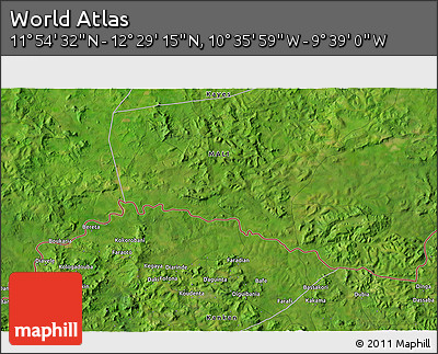 Satellite 3D Map of the Area around 12° 11' 54" N, 10° 7' 30" W