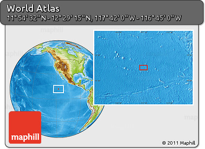 Physical Location Map of the Area around 12° 11' 54" N, 117° 13' 29" W