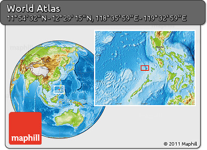 Physical Location Map of the Area around 12° 11' 54" N, 119° 4' 29" E