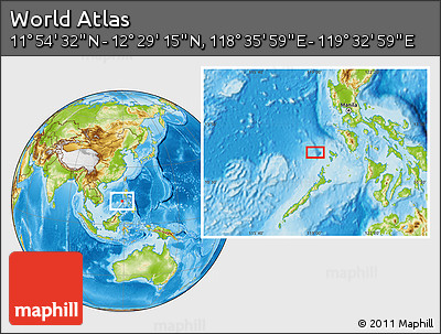 Physical Location Map of the Area around 12° 11' 54" N, 119° 4' 29" E