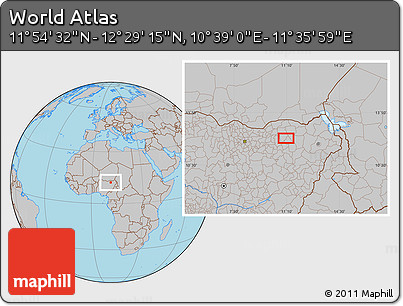 Gray Location Map of the Area around 12° 11' 54" N, 11° 7' 30" E
