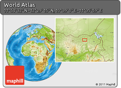 Physical Location Map of the Area around 12° 11' 54" N, 11° 7' 30" E