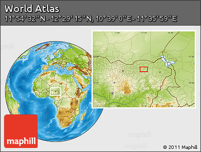 Physical Location Map of the Area around 12° 11' 54" N, 11° 7' 30" E
