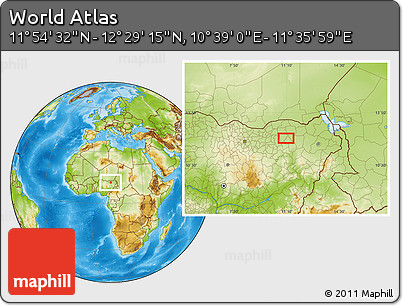 Physical Location Map of the Area around 12° 11' 54" N, 11° 7' 30" E