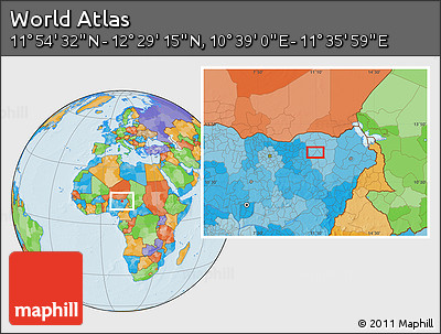 Political Location Map of the Area around 12° 11' 54" N, 11° 7' 30" E