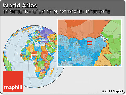 Political Location Map of the Area around 12° 11' 54" N, 11° 7' 30" E