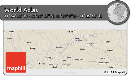 Shaded Relief Panoramic Map of the Area around 12° 11' 54" N, 11° 7' 30" E