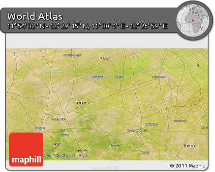 Satellite 3D Map of the Area around 12° 11' 54" N, 11° 58' 29" E
