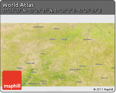 Satellite 3D Map of the Area around 12° 11' 54" N, 11° 58' 29" E