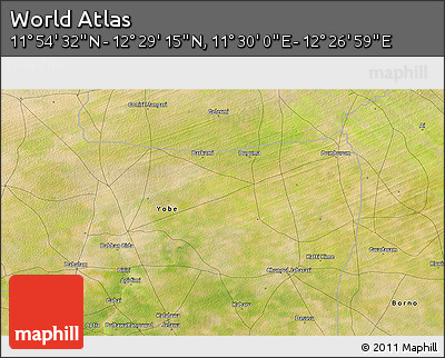Satellite 3D Map of the Area around 12° 11' 54" N, 11° 58' 29" E