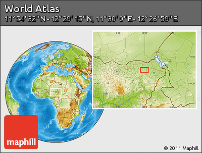 Physical Location Map of the Area around 12° 11' 54" N, 11° 58' 29" E