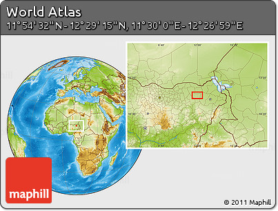 Physical Location Map of the Area around 12° 11' 54" N, 11° 58' 29" E