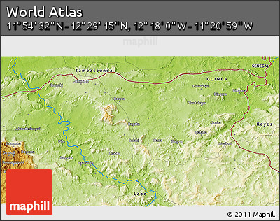 Physical 3D Map of the Area around 12° 11' 54" N, 11° 49' 29" W