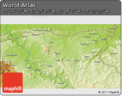 Physical 3D Map of the Area around 12° 11' 54" N, 11° 49' 29" W