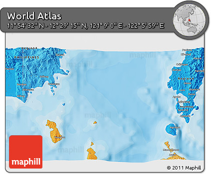 Political 3D Map of the Area around 12° 11' 54" N, 121° 37' 30" E