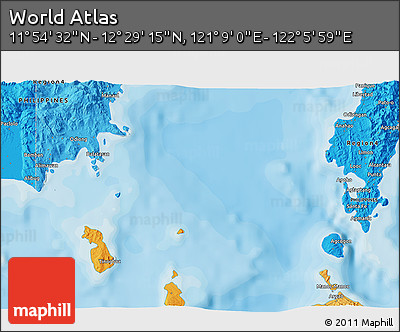 Political 3D Map of the Area around 12° 11' 54" N, 121° 37' 30" E