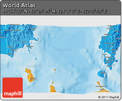 Political 3D Map of the Area around 12° 11' 54" N, 121° 37' 30" E