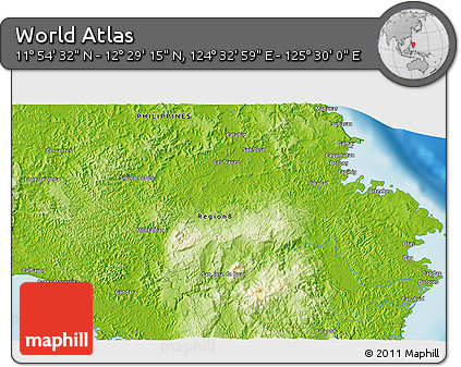 Physical 3D Map of the Area around 12° 11' 54" N, 125° 1' 30" E