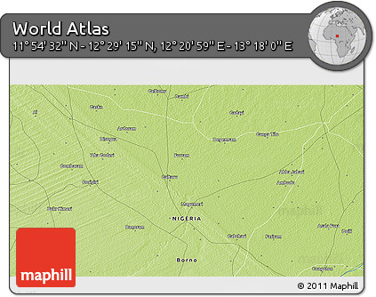 Physical 3D Map of the Area around 12° 11' 54" N, 12° 49' 29" E