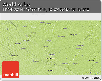 Physical 3D Map of the Area around 12° 11' 54" N, 12° 49' 29" E