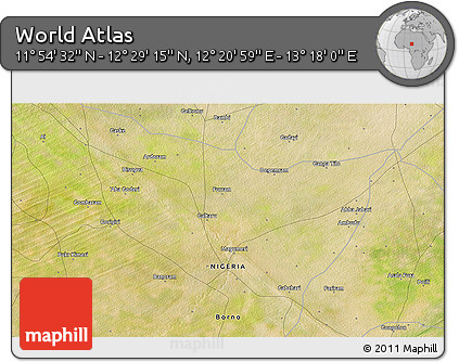 Satellite 3D Map of the Area around 12° 11' 54" N, 12° 49' 29" E