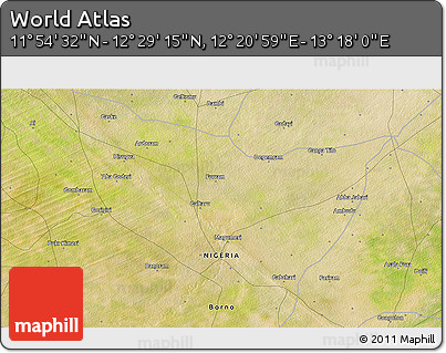 Satellite 3D Map of the Area around 12° 11' 54" N, 12° 49' 29" E