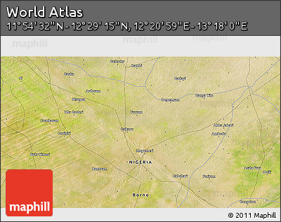 Satellite 3D Map of the Area around 12° 11' 54" N, 12° 49' 29" E