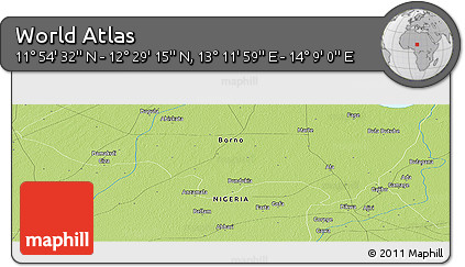 Physical Panoramic Map of the Area around 12° 11' 54" N, 13° 40' 30" E